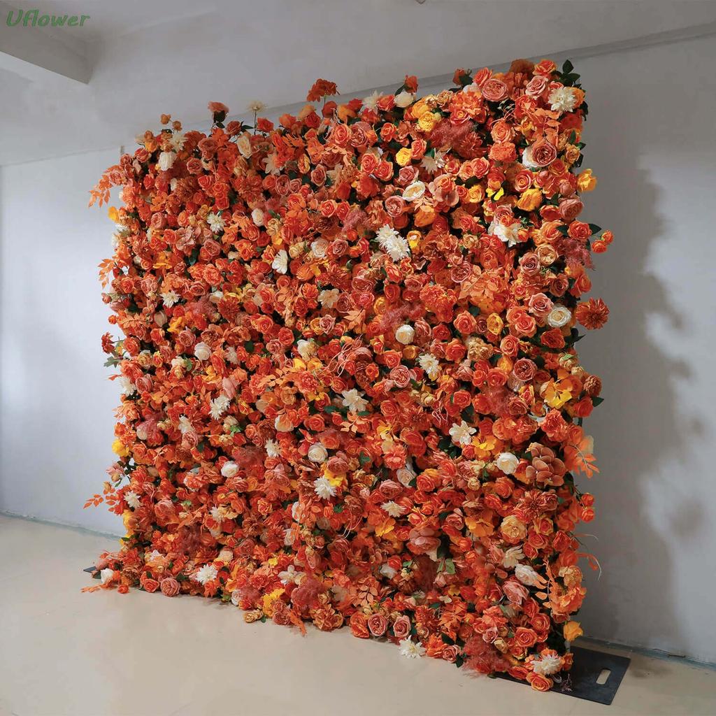 Uflower 5D Artificial Flower Wall Roll-Up Fall Theme Floral Wedding Curtain Backdrop Fabric for Garden Decoration Events