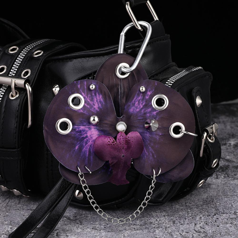 Handmade Drilling and Puncture Orchid Keychain Backpack Decoration Flower Bag Pendant  Gifts