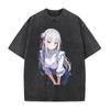 Emilia Re ZERO Starting Life In Another World Anime Clothing Men Women T-shirts Washed T Shirt Retro Cotton Tshirt Harajuku Tops