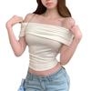 Ins Pure Desire Sexy One-word Shoulder Short Open-button Top for Women's Summer New Slim and Thin Spice Girl Top for Women
