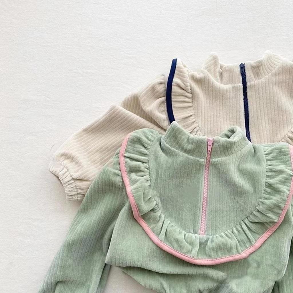 Spring Autumn Girl Clothing Set Corduroy Girl's Suit Sweater and Pants Small Fragrance Girl's Two Piece Set