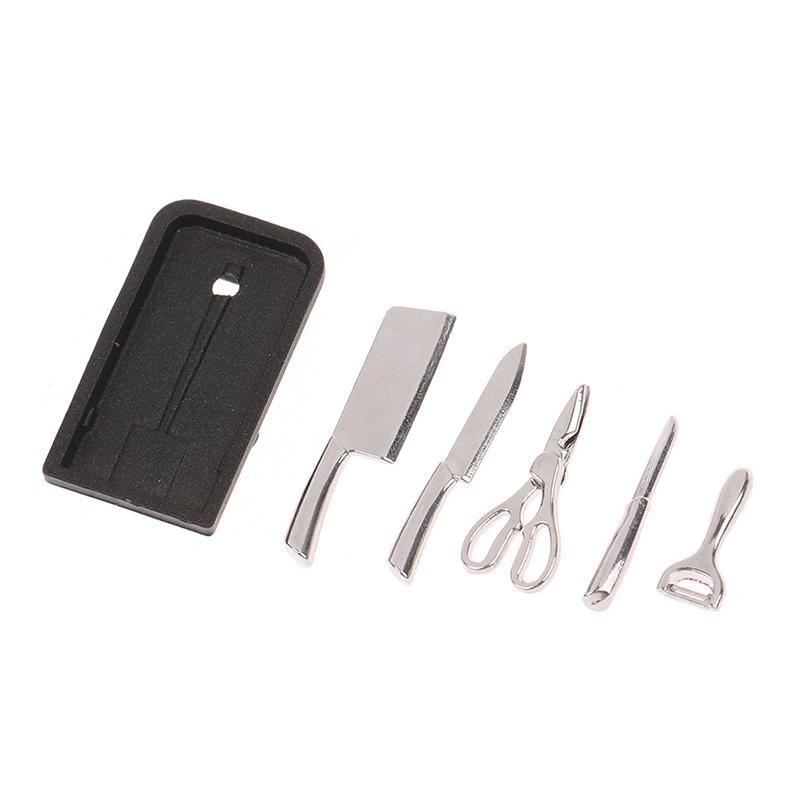 1:12 Dollhouse Kitchen Knife Set Mini Knife Scissor Peeler W/Holder Kitchen Toy