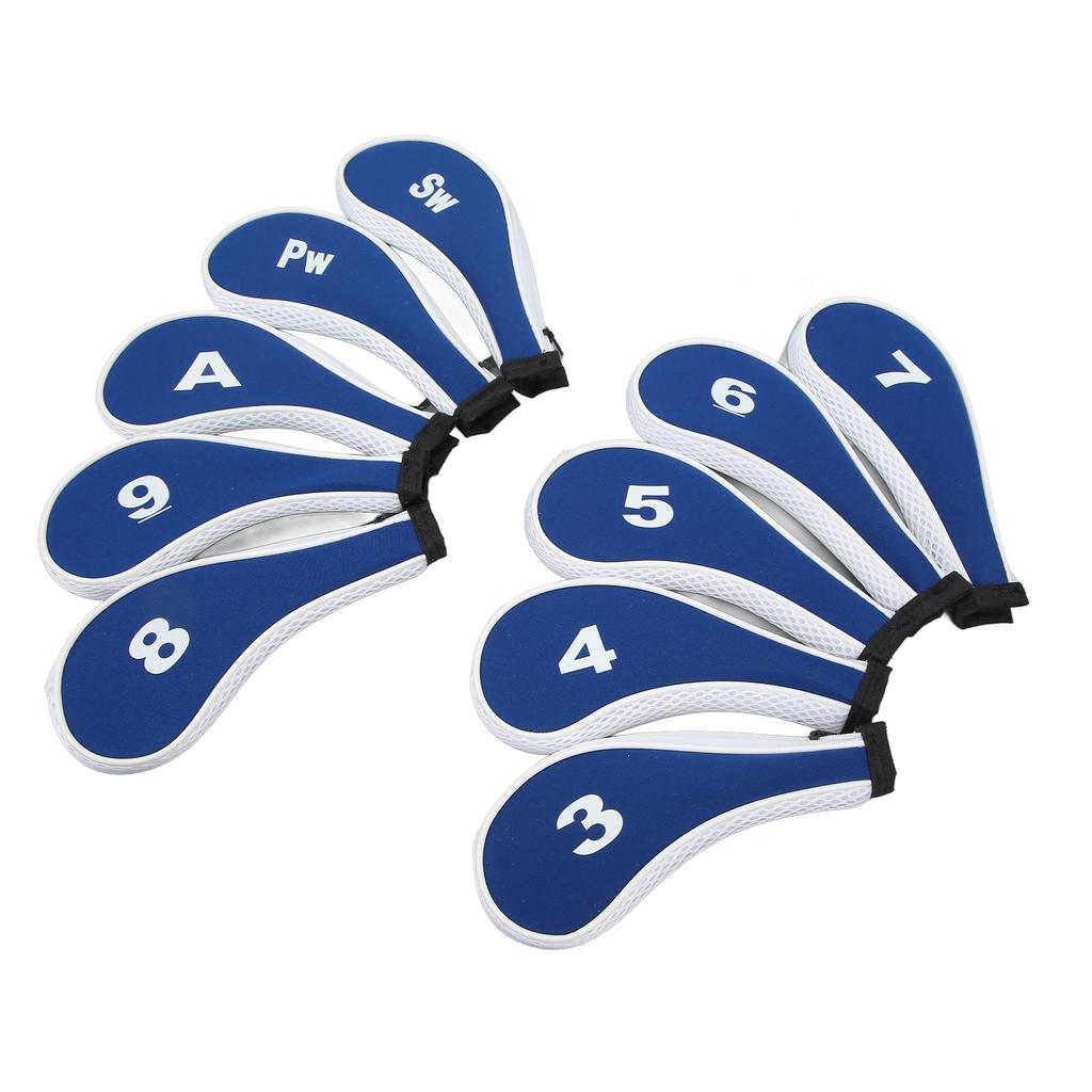 10pcs Golf Iron Head Cover with Number Printing Neoprene Zippered Golf Club Irons Covers Royal Blue