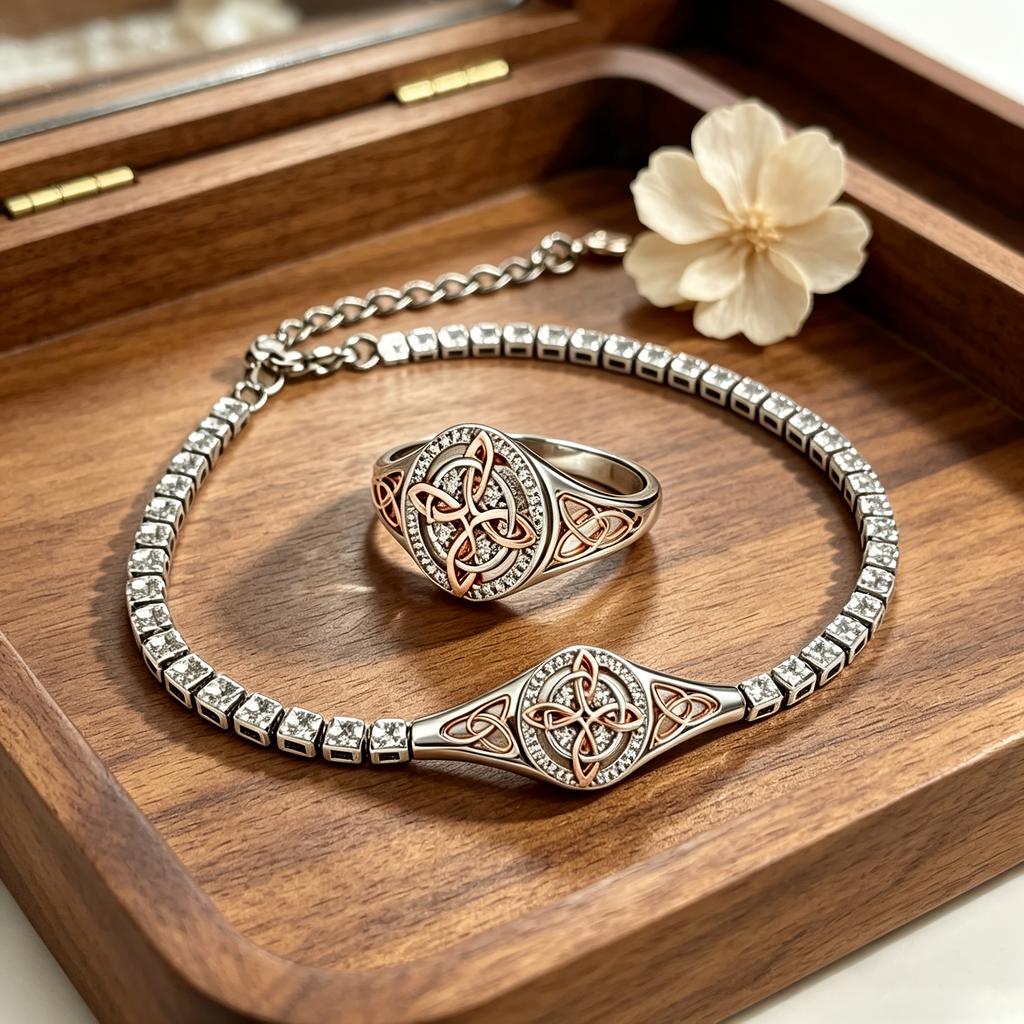 Two-piece Celtic Knot Zircon Jewelry Set Exquisite and elegant Light Luxury High-End Sense Daily outfit coordination The first choice for gifts on