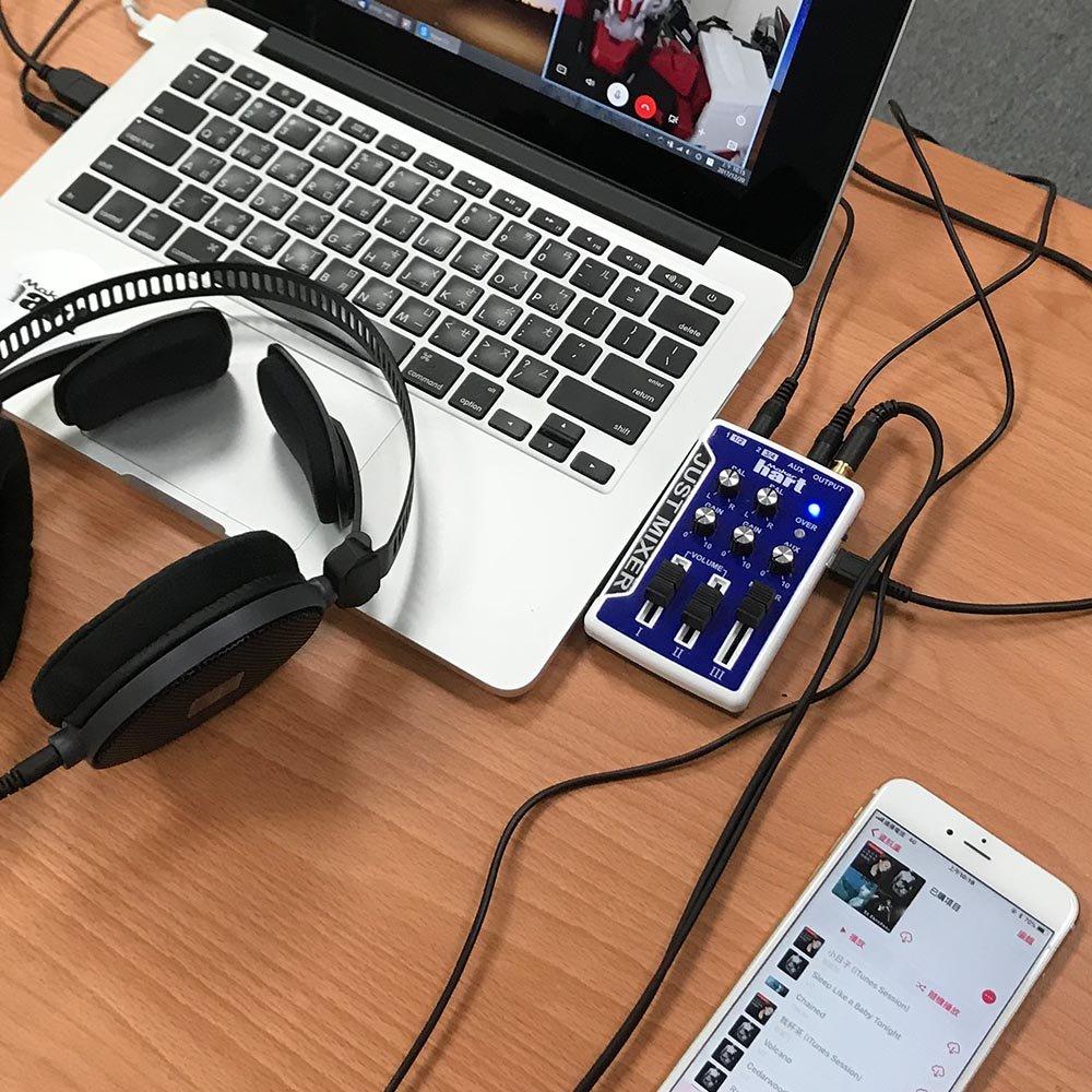 Maker hart Just Mixer Stereo Audio and USB Powered 3-Input Mixer/Battery (Blue)