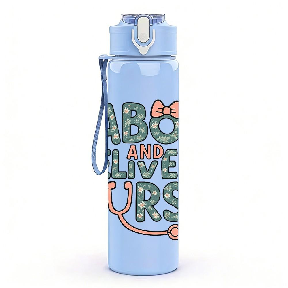 1PC Labor Delivery Nurse Text 750ml Color Plastic Sports Water Bottle Leakproof Flip Straw Lid Suitable for Sports Office Home Use