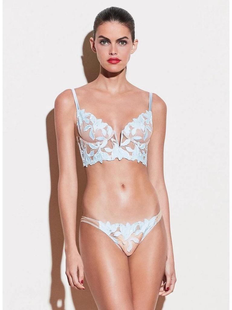 French Lace Push-Up Bra Set with Lily Embroidery & Mesh