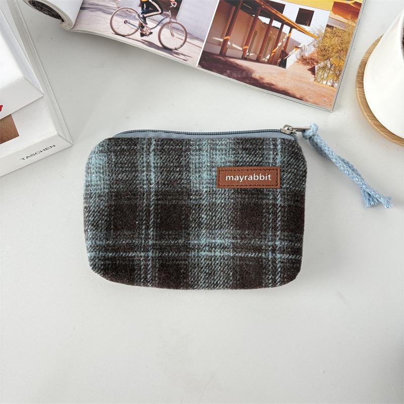 British Style Plaid Wool Coin Purse - Retro Mini Clutch