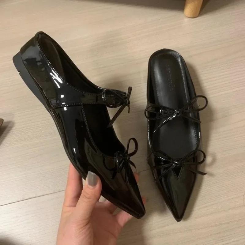 Fashion Summer Pointed Toe Bow Women Increased Height Slippers Flats Sandals Casual Sexy Slingback Party Slides Shoes Woman