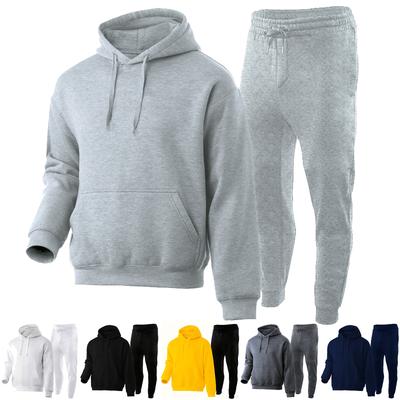 Herren- und Damen einfarbige lässige Fleece warme Kapuzen-Sweatshirts mit Kordelzugbündchen, Sweatshirts und Sweatpants, Sport 2-teiliges Set