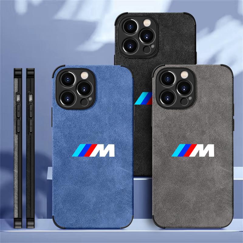 For BMW Performance Suede Car All Inclusive Phone Case For iPhone 16 15 13 14 12 Pro Max 8 XR XS 16 Plus 15Pro MAX Cover Sticker Nlvc53