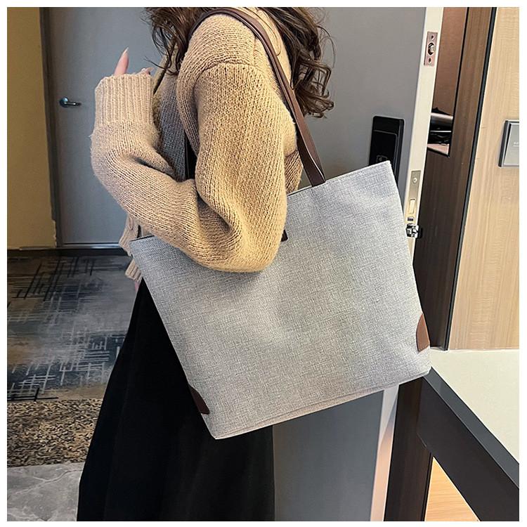 Cotton Linen Casual Tote Bag Large Capacity Handheld Bucket Style For Daily Use