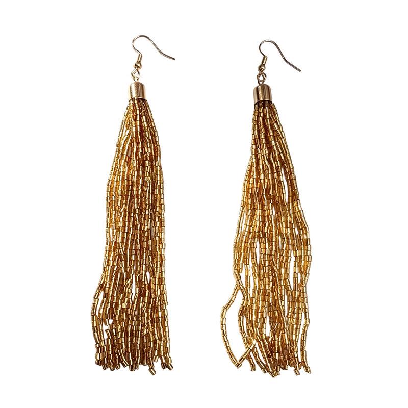 Colorful Tassel Rice Bead Earrings with Long Hooks: Enhance Your Facial Lines