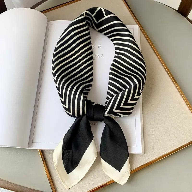 Luxury Brand Silk Square Plaid Scarf Women Satin Neck Hair Tie Band Soft work neckerchife 2024 NEW Hijab Head Female Foulard