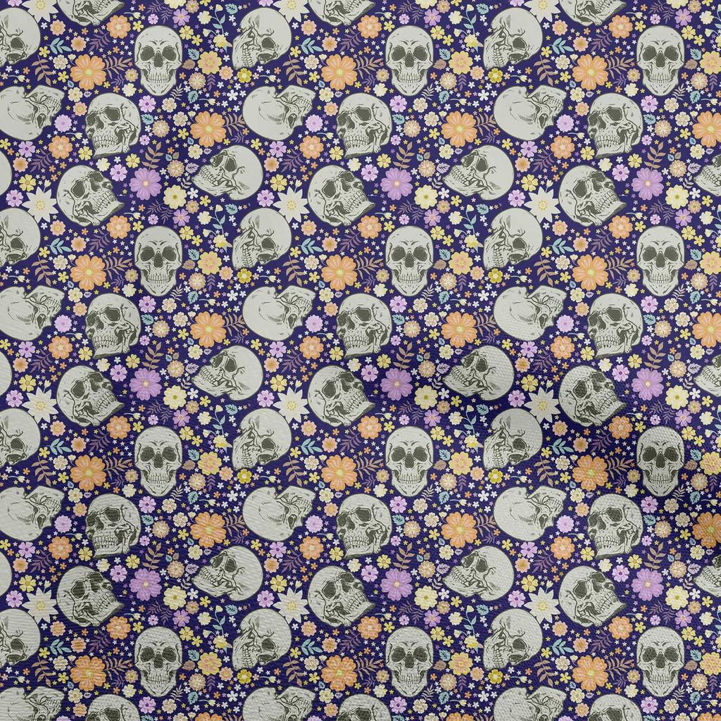 oneOone Cotton Flex Medium Blue Fabric Skull Sewing Material Print Fabric By The Yard 40 Inch