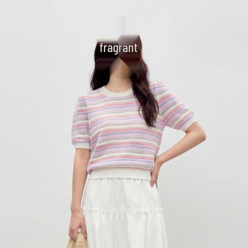 Women s Sweet Style Round Neck Jacquard Knit Top S