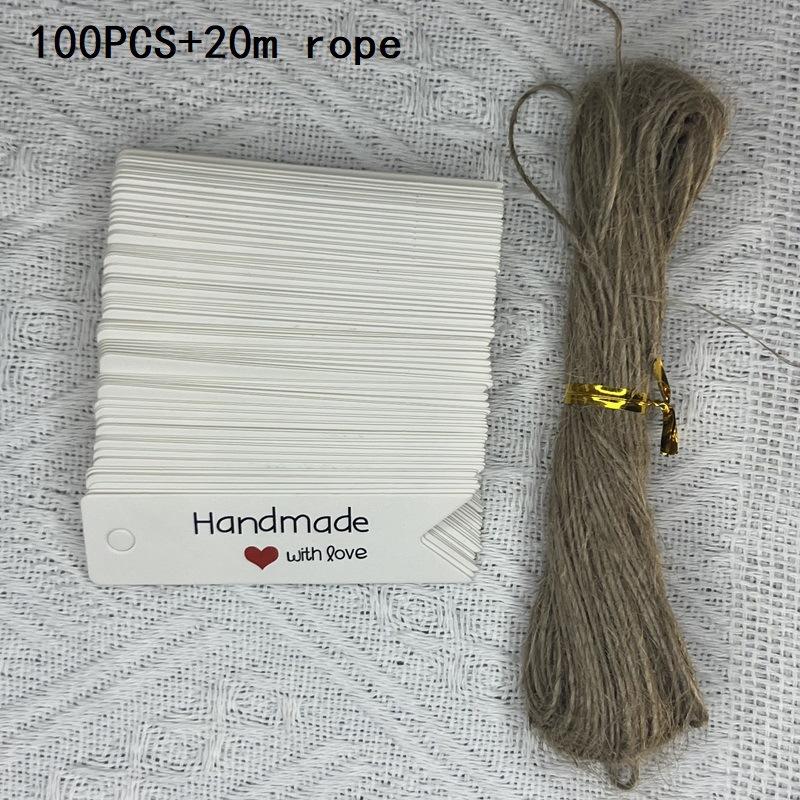 

100 Labels, 20 Meters of Hemp Rope, Kraft Paper, Handmade Printing, Swallowtail Labels, Handmade,Gift Thank-you Card Pack of 100