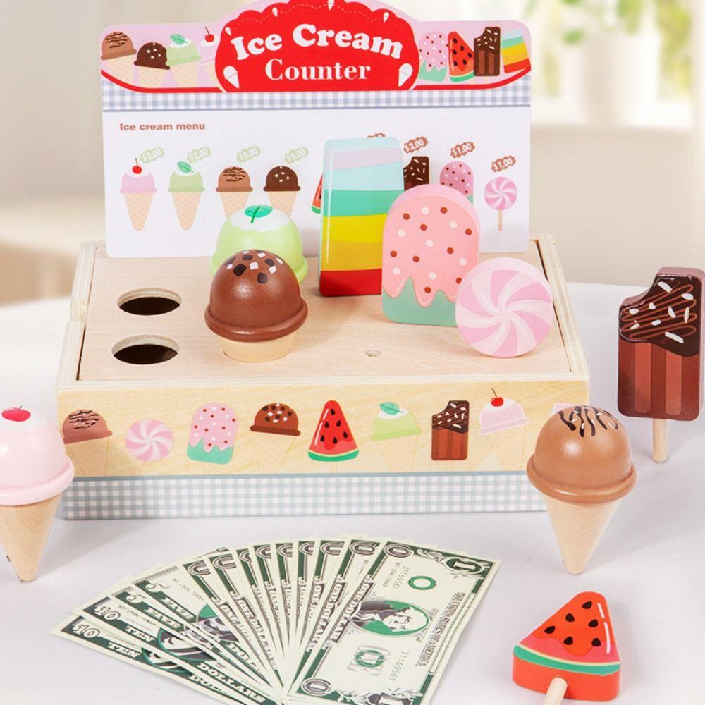 Wooden Counter Playset Pretend Toys Play House Popsicle Dessert Model Toys  Party Favor Gift