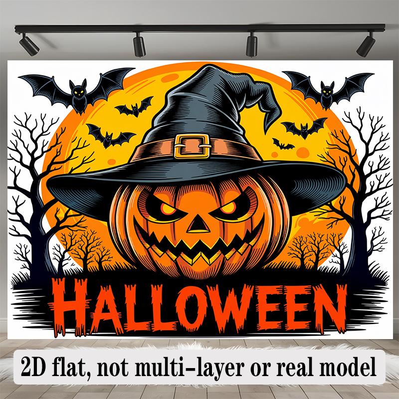 Party Backdrop Halloween Flat Banners Pumpkin Witch Witches Bats Colors Parties Photo Background Decor Front Door Decor