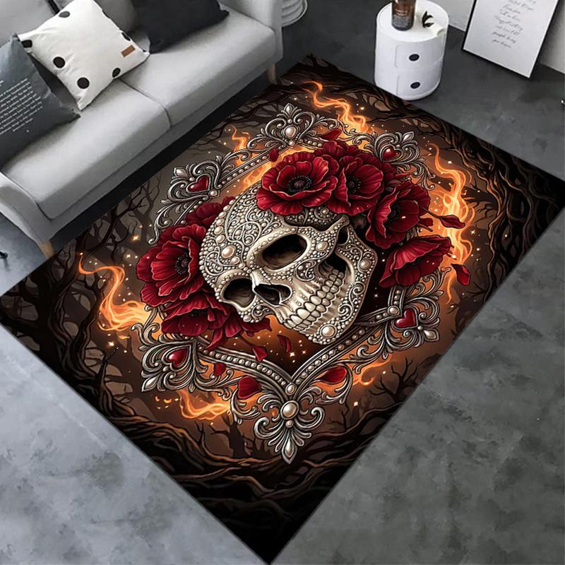 1PC Skull Dark Gothic Pattern printed Carpet Rug for Living Room Bedroom Home Sofa Decoration,Non-slip Floor Mat Floor mat