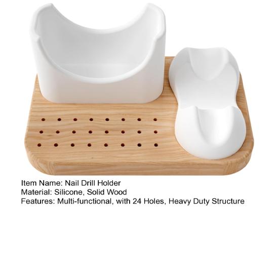 Multi-functional Nail Drill Holder with 24 Holes Nail Drill Pen Drill Bits Organizer Wooden Base Manicure Grinding Tools Storage Box
