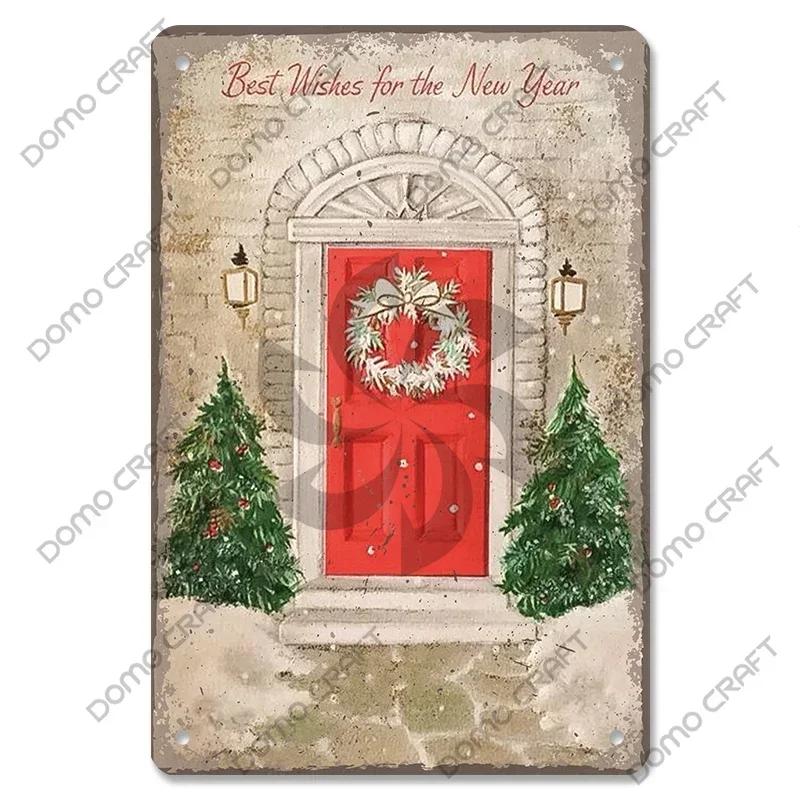 Retro Christmas Decor Vintage Metal Tin Sign with Cake Music Box Christmas Tree for Bakery Candy Shop Home Wall Art