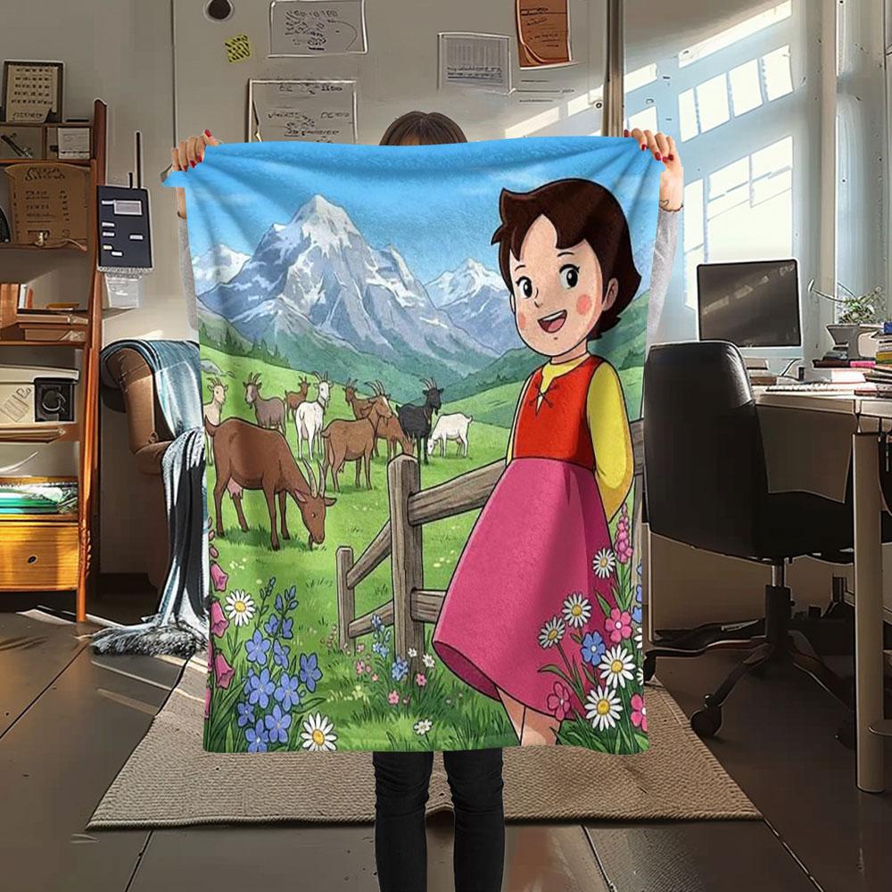 1PC Heidi Alps Cartoon Patterned Flannel Blanket Suitable For All Seasons for Home Decor Warmth and Comfort Gifts Holiday Present