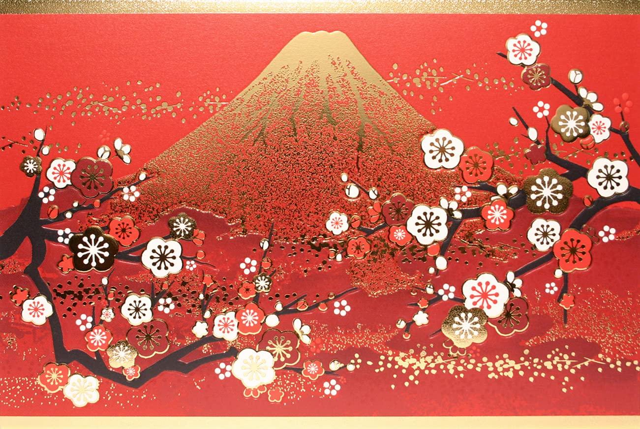 

Рождественские открытки с золотой фольгой Фудзи и слива рождественских открыток с новыми поздравительными открытками для Японии и стильными и милыми японскими узорами красный