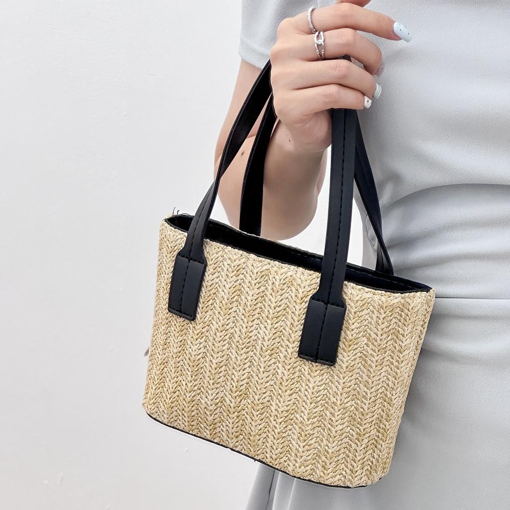 Korean Version of Ins Woven Bag for Women Summer New Casual Vacation Beach Bag Hand-held Shoulder Crossbody Straw Woven Bag