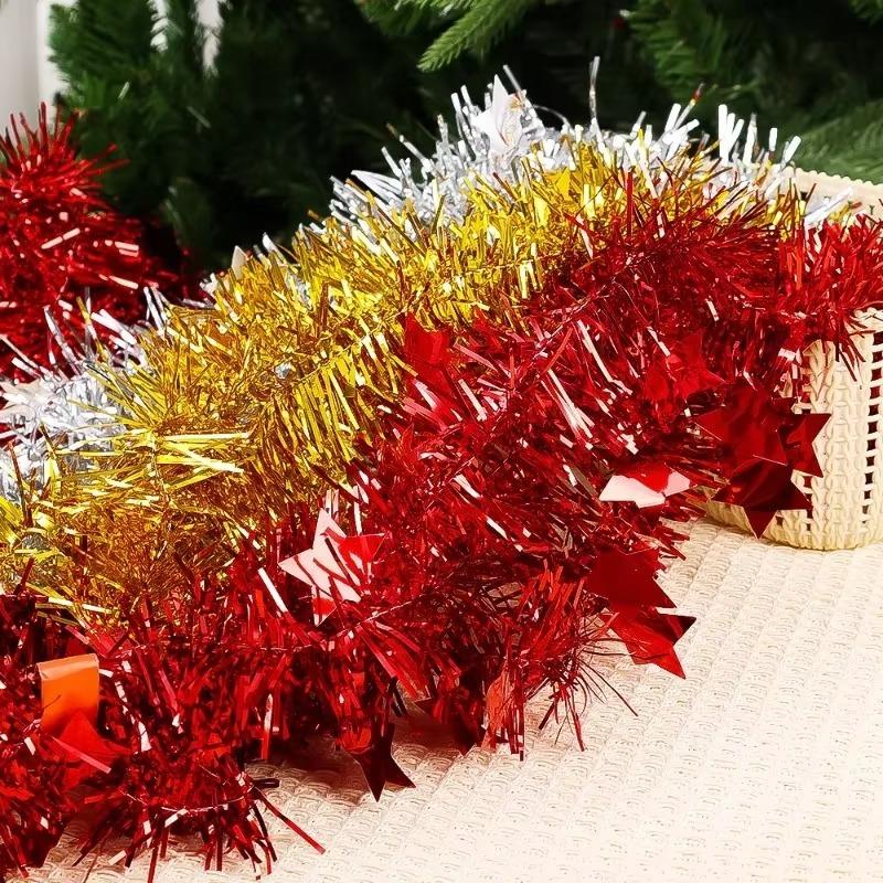 Christmas Tinsel Ribbon Garlands Christmas Trees Hanging Plastic Colorful Star Decorations Birthday Party Wedding New Year