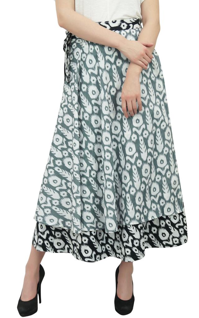 Phagun Double Layered Reversible Floral Printed Cotton Black Long Wrap Skirt