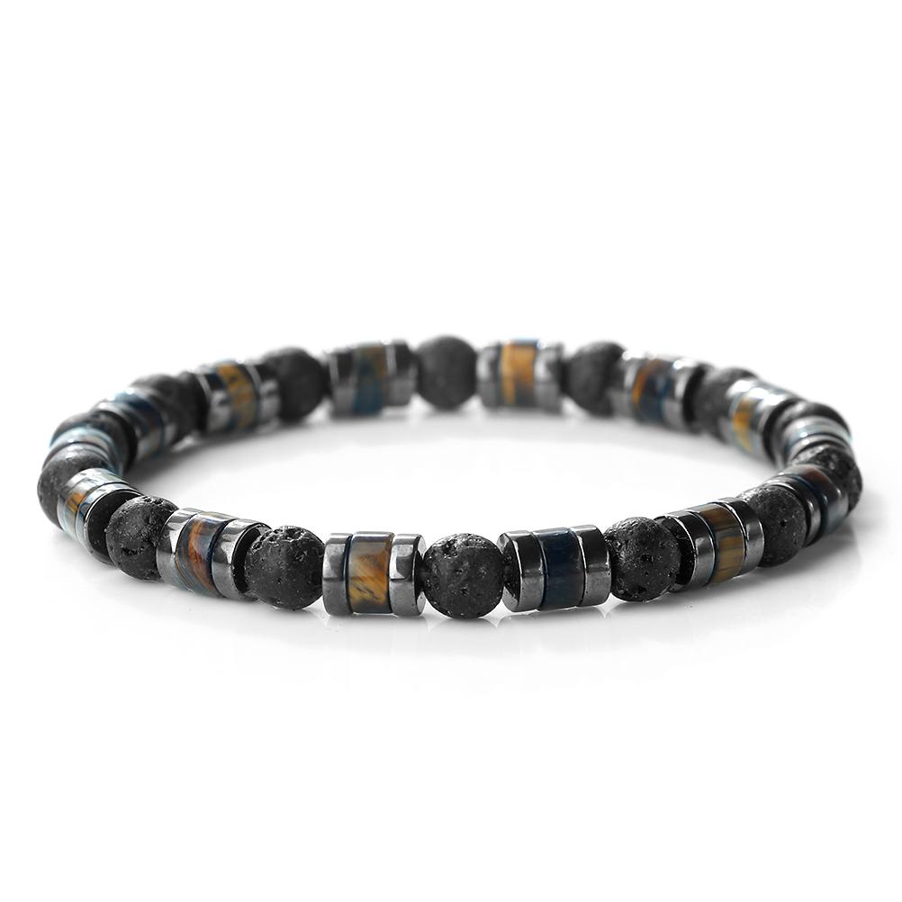 Natural Volcanic Stone Bracelet Handmade Adjustable Size Hematite Tiger Eye Stone Cylindrical Beads Bracelets Men Yoga Bangles