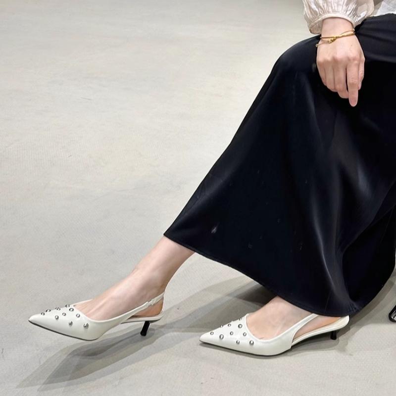 Modă 2025Vară Pantofi Noi de Damă Negri cu Vârf Ascuțit Sandale cu Toc Înalt la Modă Sexy Respirabili din Piele PU cu Ținte Pantofi Casual