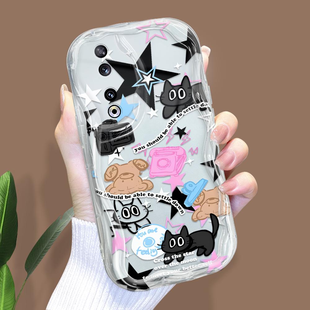 Søt tegneseriemønster kremteksturomslag Bølget kant mykt silikondeksel Telefondeksel til Huawei Honor Infinix Tecno iPhone