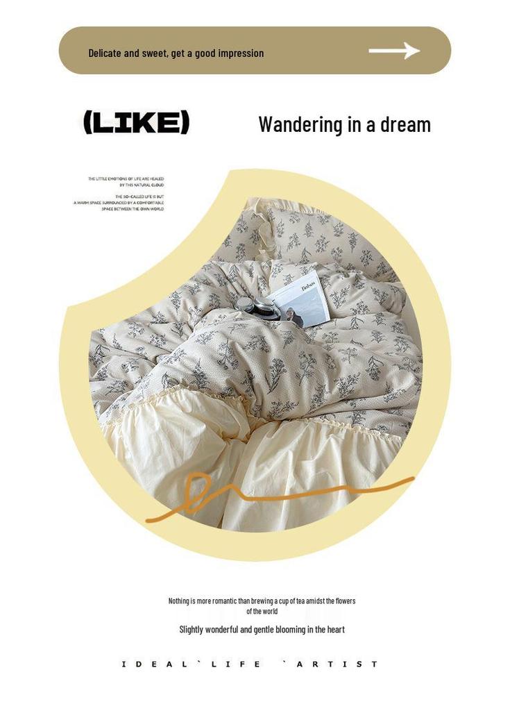 Pastoral Retro French Lace Skin-friendly Bubble Gauze Washed Cotton 4-Piece Bed Set - Su Jin Series