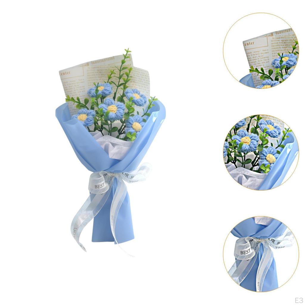 Crochet Flower Bouquet Completed Decoration Gifts Centerpieces Fake Knitted for