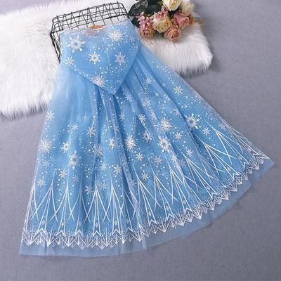 Princess Cloak Costume Kids Hooded Cape Dress Up Blue Mesh Decoration Parties Cosplay Events Fantasy Role Play Outfit
