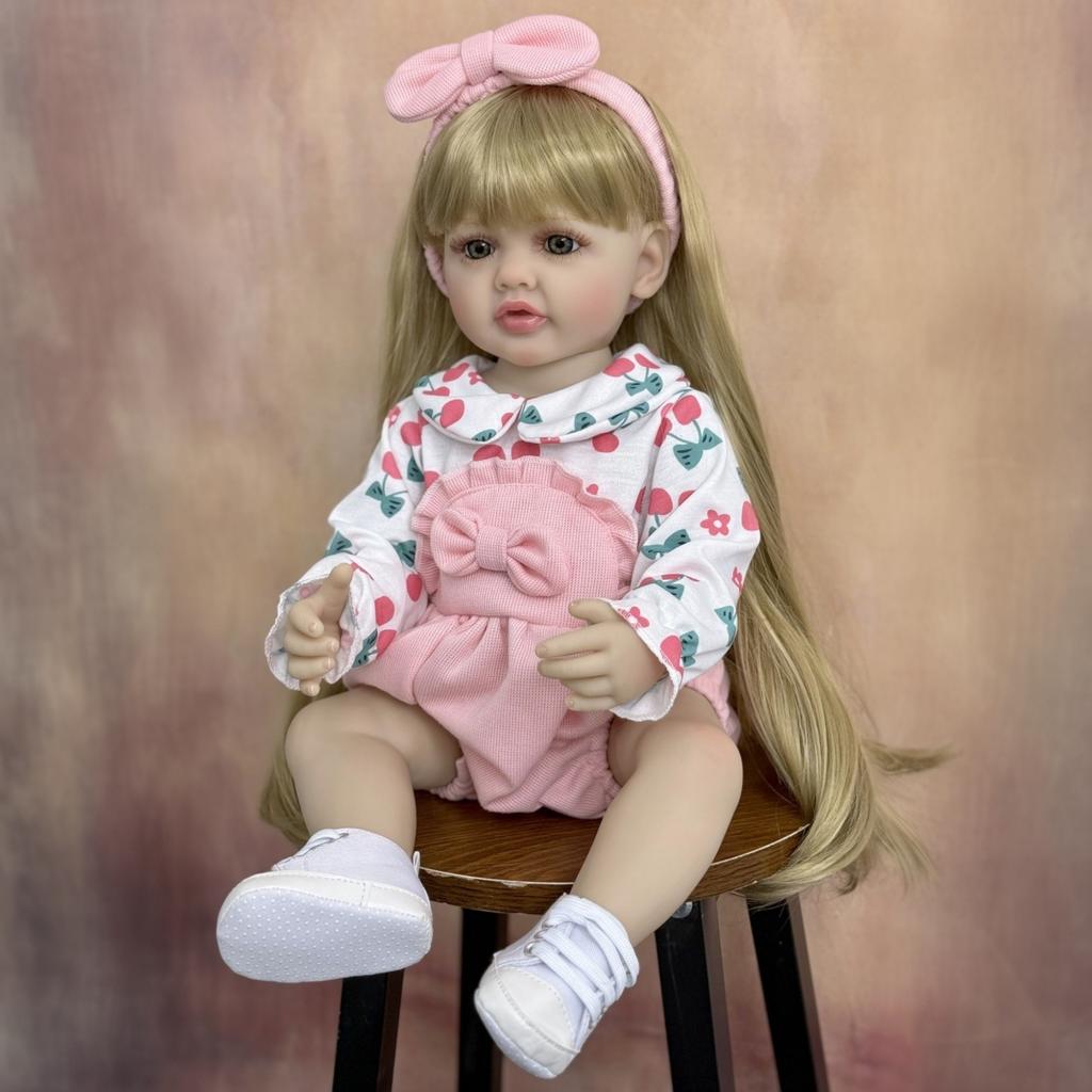 BZDOLL 55cm Full Body Soft Vinyl Baby Reborn Doll Girl 22inch Lifelike Newborn Bebe Long Blonde Princess Art Toy Kids Baths Playing Christmas Gift