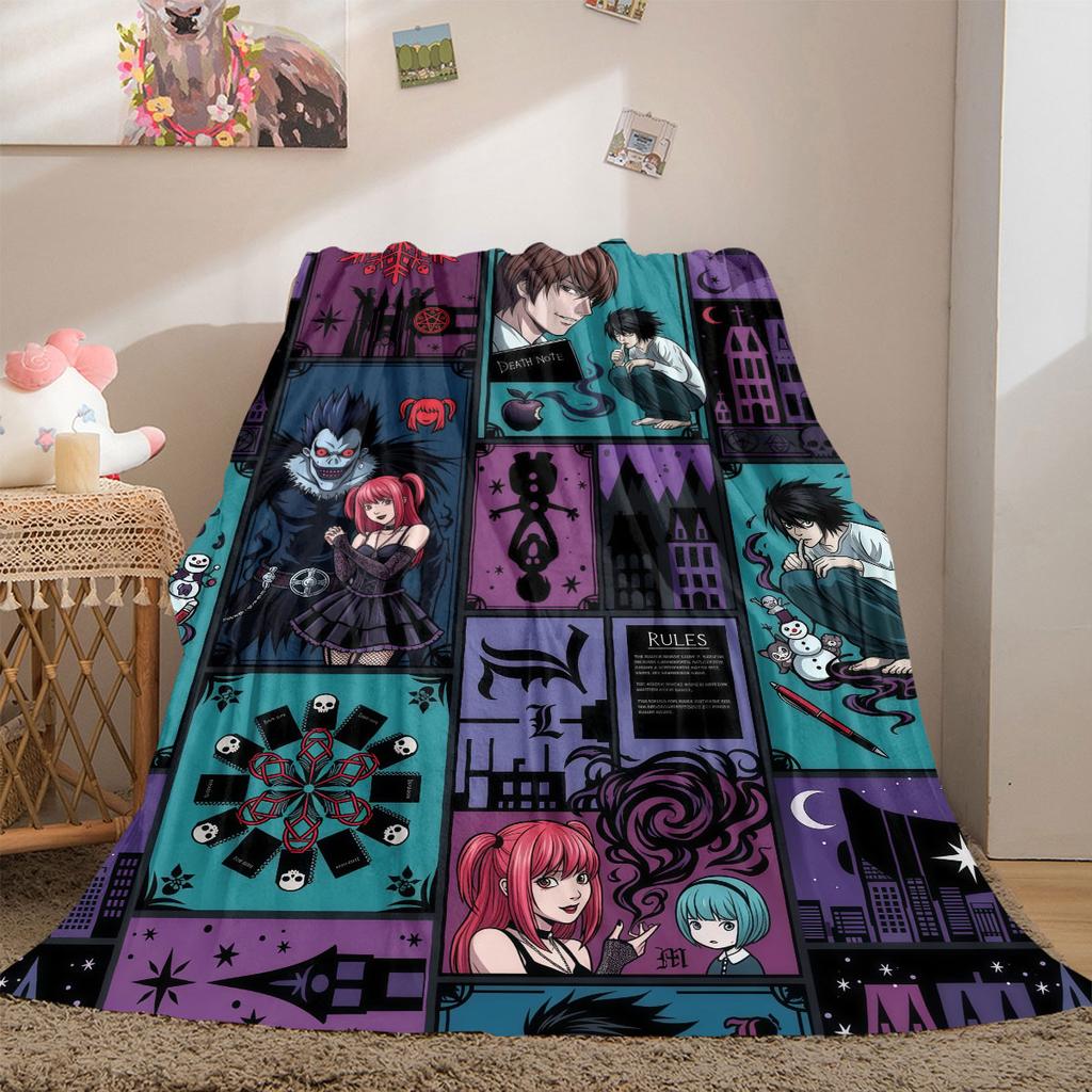 Death Note Fine 2D Print Flannel Blanket Cute Cartoon Graphic Patterns for Bedding Sofa Couch Travel Picnic Wrap_LIAN