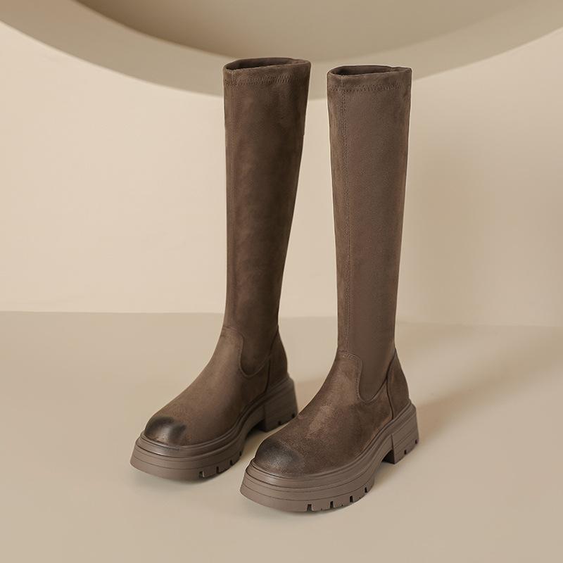 

Западные джинсовые ретро ботфорты выше колена, маленькие осенне-зимние ботинки на толстой подошве, эластичные тонкие ботинки для женщин 35