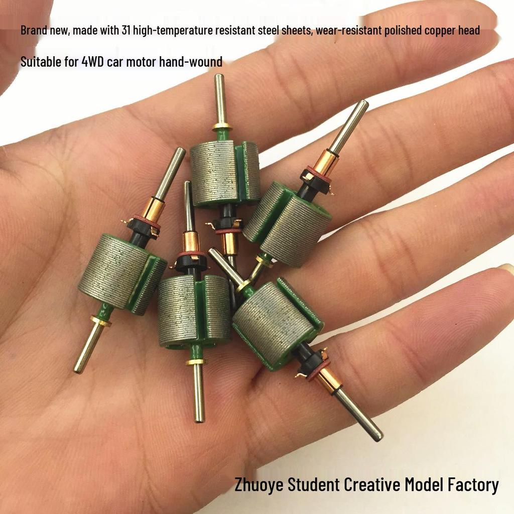 Four-Wheel Drive Car Motor: Double-Head Rotor with Polishing Copper Head, Hand-Wound Parts, 45mm Silicon Wafer, DIY Carbon Brush.