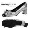 Fashion Mary Jane shoes Women Pumps Rhinestone bowknot Mid heeled square toe high heels 5 cm Luxury banquet shoes Ladies shoes