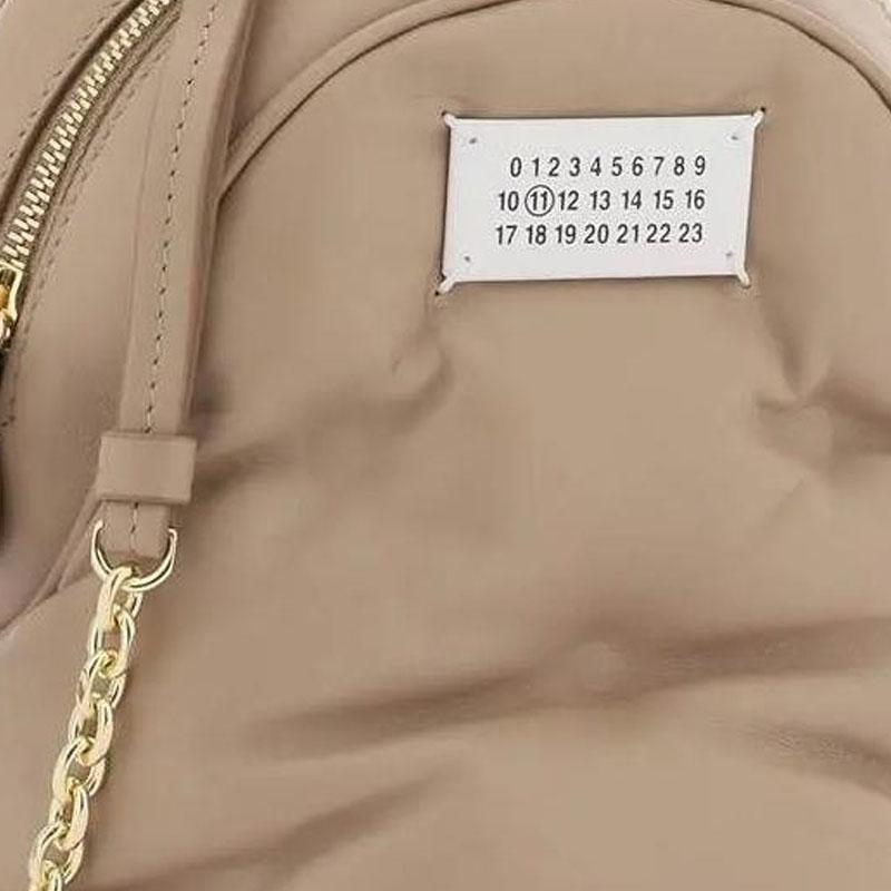 Maison Margiela Glam Slam White Logo Tag Zip Closure Ruched Napa Leather Shoulder Crossbody Bag Women Bags Beige S56WA0014P4300T2070
