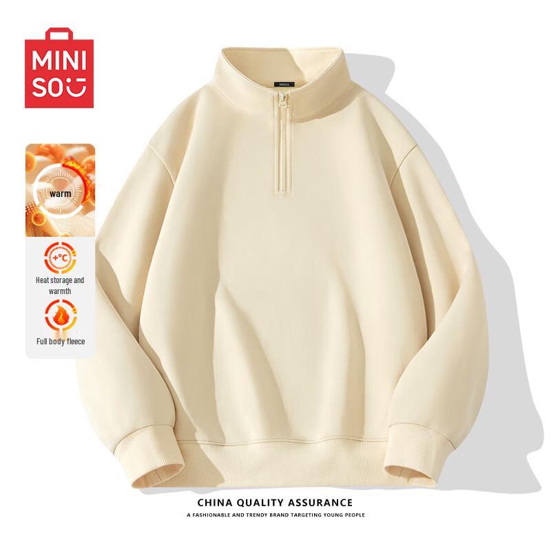 

MINISO Men s Winter Fleece Lined Half-Zip Stand Collar Sweatshirt M