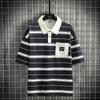 Polo d'été à manches courtes et col ample, rayures tendance, style décontracté et polyvalent