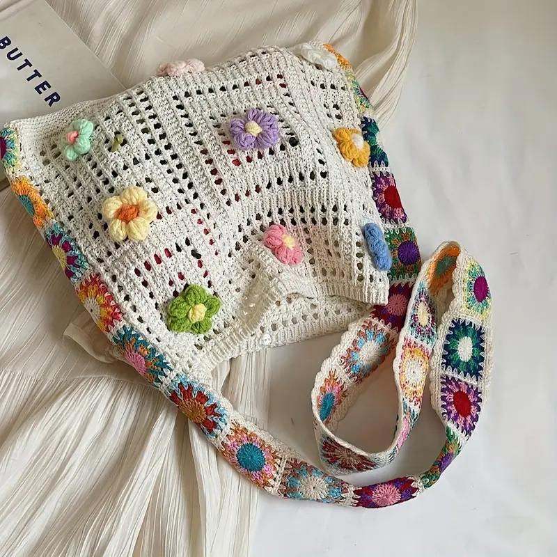Designer Flower Knitted Handbags Female Large Capacity Totes Women's Pack Summer Beach Bag Purses Hollow Woven Shoulder Bags