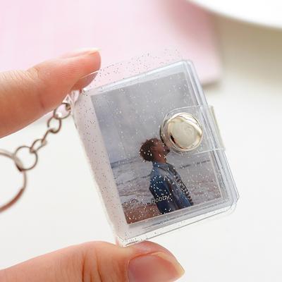 Mini Photo Album Flip Page Sequins Transparent Snap Hanging Ring 16 Pockets Card Photo Holder Memory Gift