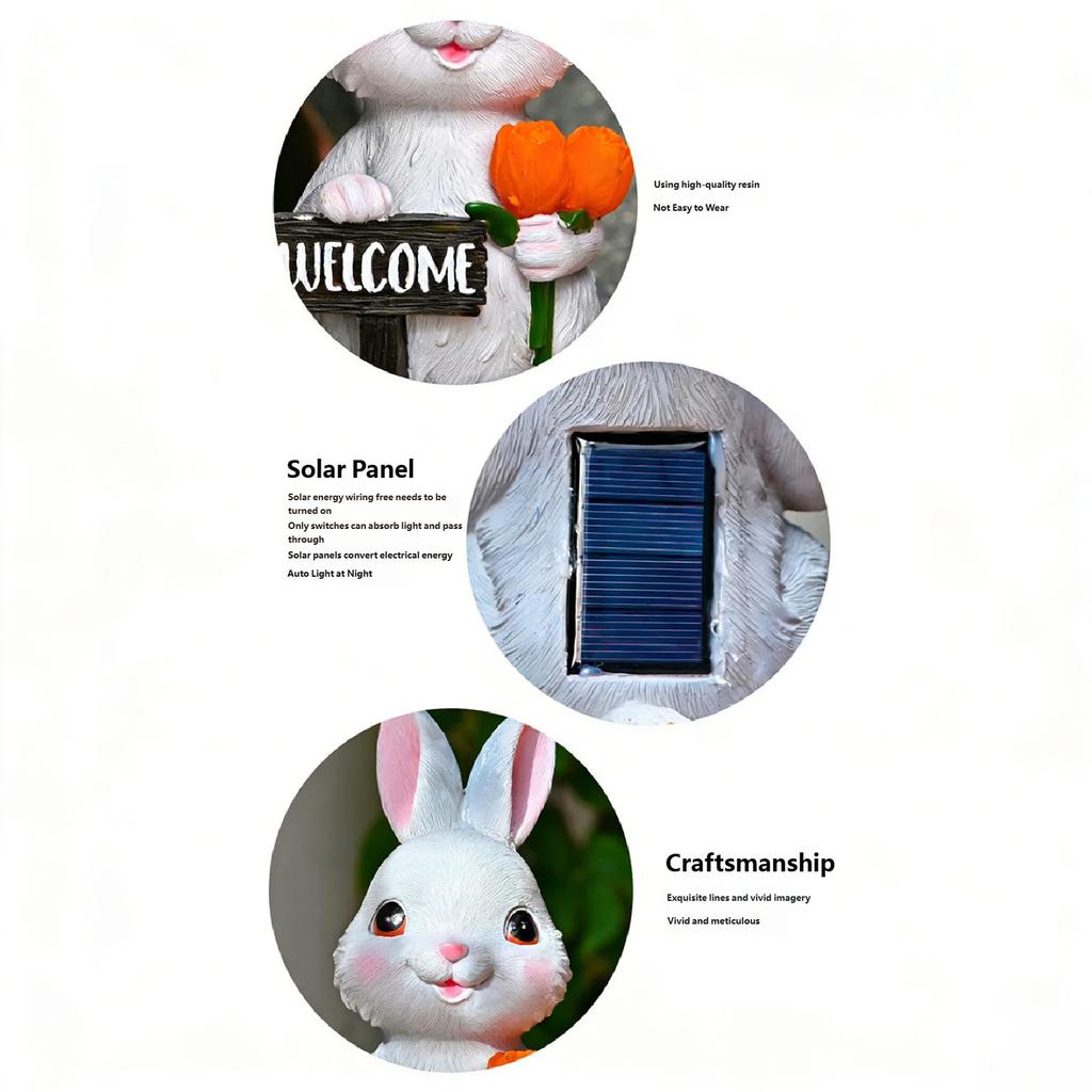 Solar Garden Outdoor Bunnies Statue with LED Light Bunnies Figurines Decors for Patios,Yard Lawn Ornament Gardening Gift