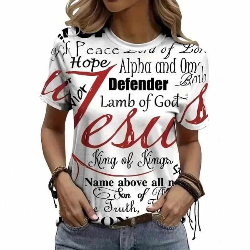 Módní Trendy Značkový Temperament Všestranný Dojíždění Tištěný Vzor Dámské Tričko s Krátkým Rukávem a Kulatým Výstřihem