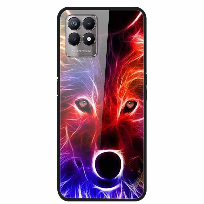 For Realme 8i Case Tempered Glass Hard Clear Phone Case For OPPO Realme 8i RMX3151 Realme 7 Pro Animals Wolf Shockproof Coque